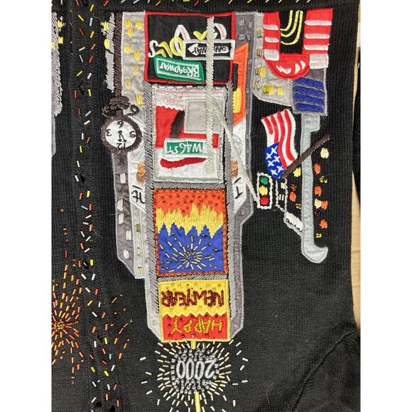 Paul Harris Design Sweater Large Y2K 2000 Times Square Beaded Embroidered Knit - Picture 3 of 8